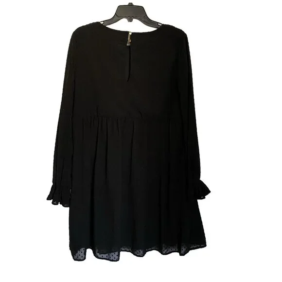 Xhilaration Black Swiss Dot Embroidered Babydoll Mini Dress M - Picture 5 of 14